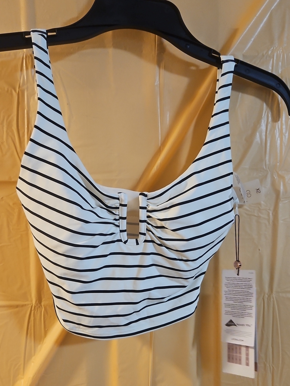 CALIA Women's U-Bar Long Line Bikini Swim Top: COASTAL STRIPE IVORY: NWT: XS